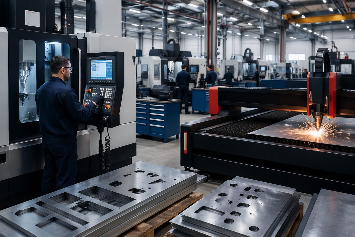 Taller metalmecánico con centro de maquinado CNC